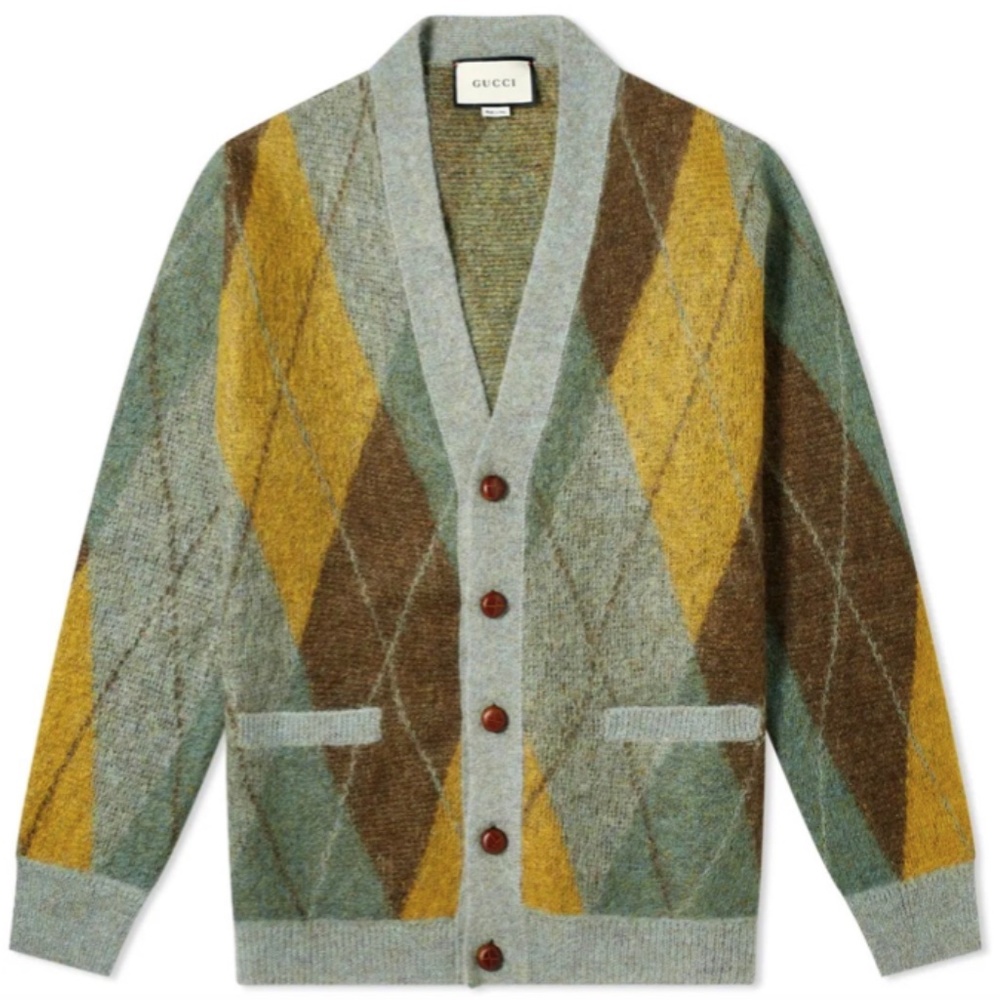 Gucci Multicolor Mohair and Wool Argyle Cardigan